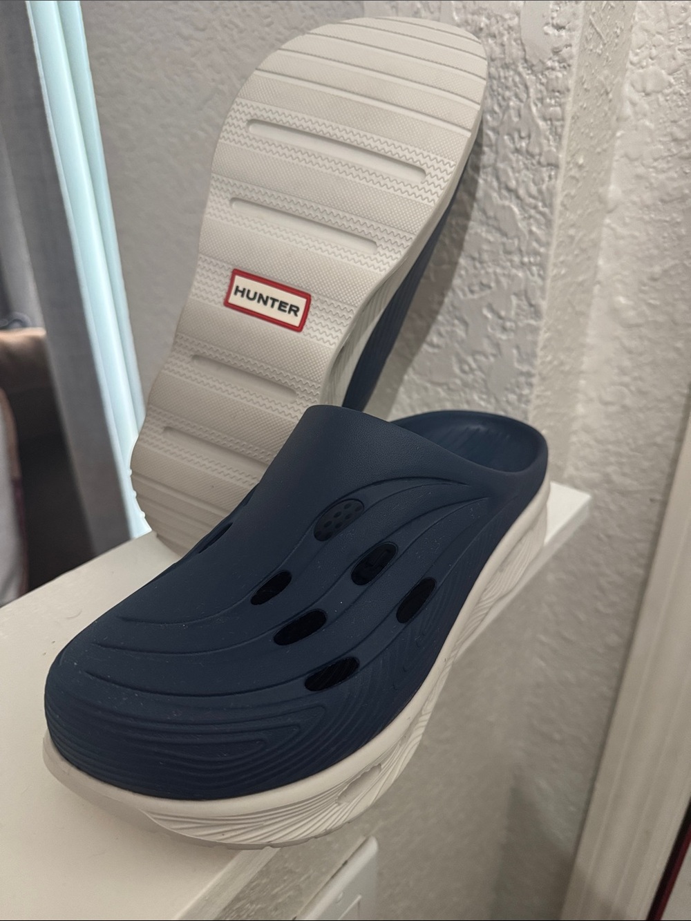 Hunter Navy and White Women's Slip-On Clog Mule